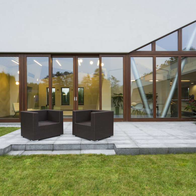 villa patio with rattan chairs
