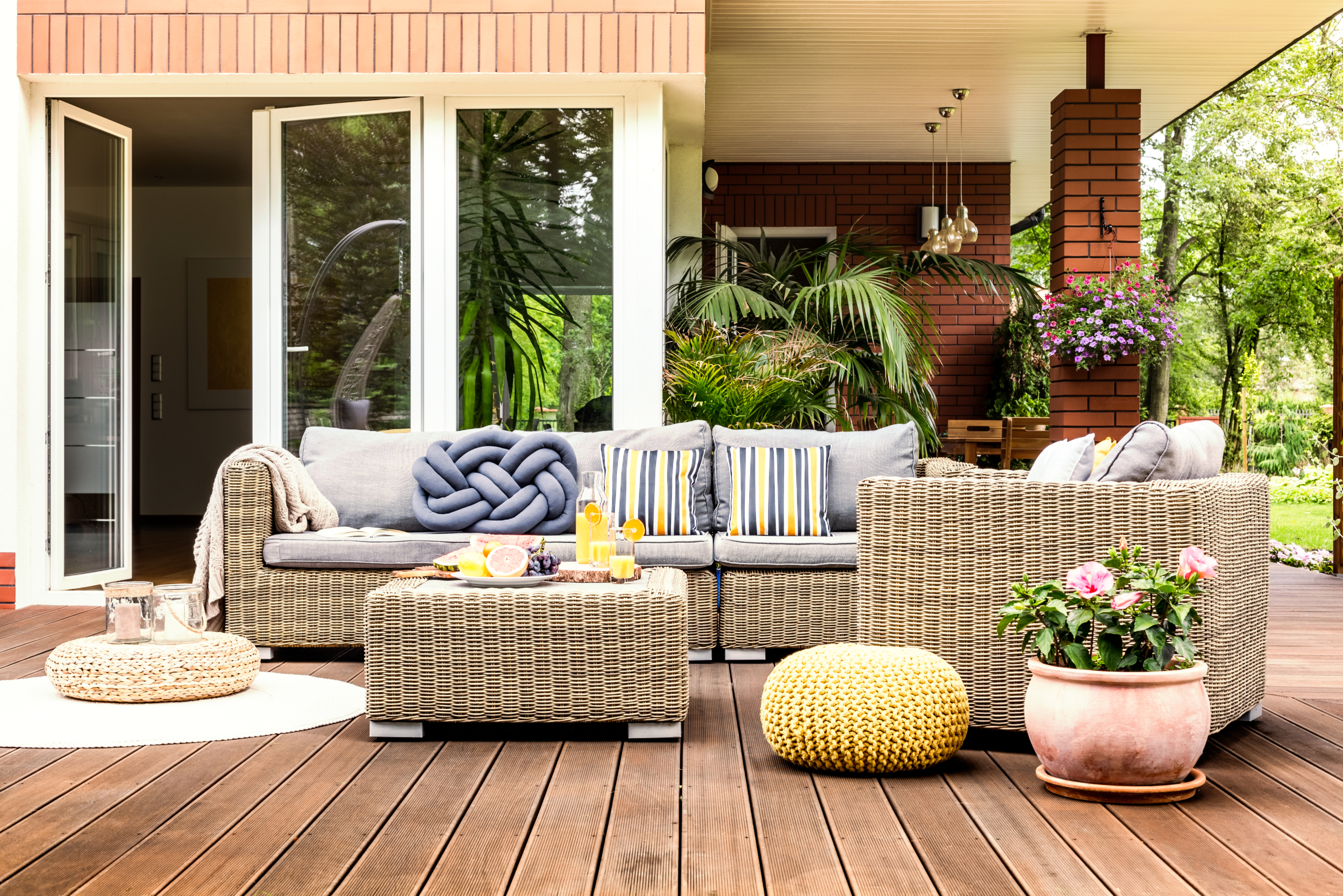 beige garden furniture on terrace